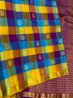 Load image into Gallery viewer, Classic Multicolor Check Vadamalli Butta 1gm Zari Elegance Kanchipuram Handloom Silk Saree SS28332
