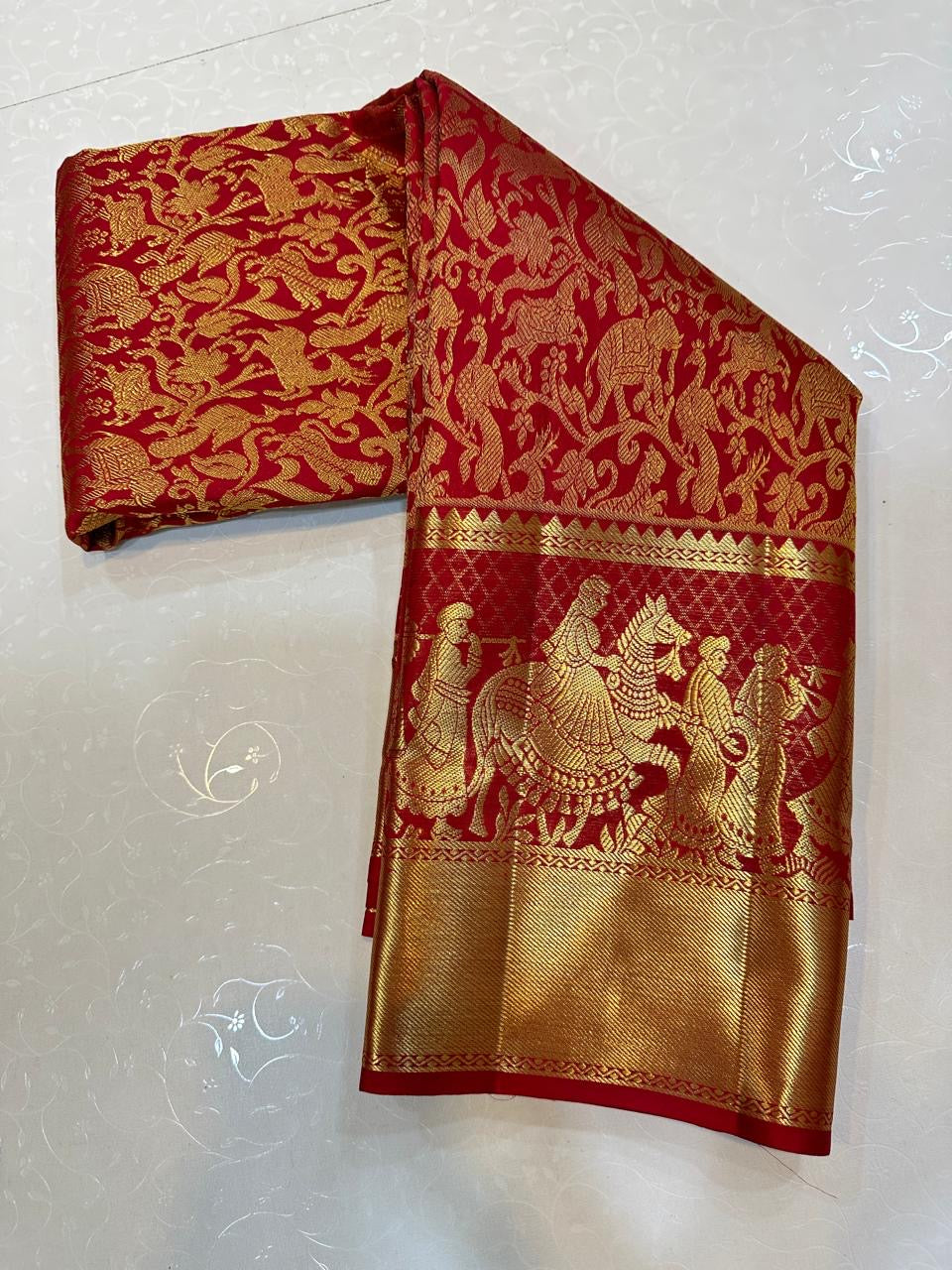 Classic Crimson Red Bridal Elegance Kanchipuram Handloom Silk Saree SS26637