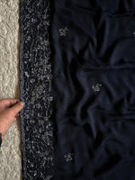 Load image into Gallery viewer, Classic Charcoal Black Elegance Chinnon Crepe Chiffon Silk Saree SS25399
