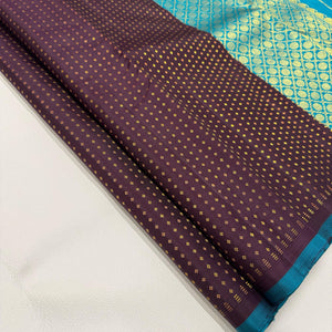 Classic Dark Plum & Sky Blue Elegance Kanchipuram Handloom Silk Saree SS24846