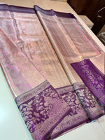 Load image into Gallery viewer, Pastel Rose &amp; Dark Violet Meenakari Bricade Bridal Elegance Kanchipuram Handloom Silk Saree SS25332
