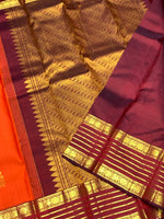 Load image into Gallery viewer, Classic Apricot Orange &amp; Garnet Red Bridal Elegance Kanchipuram Handloom Silk Saree SS28459
