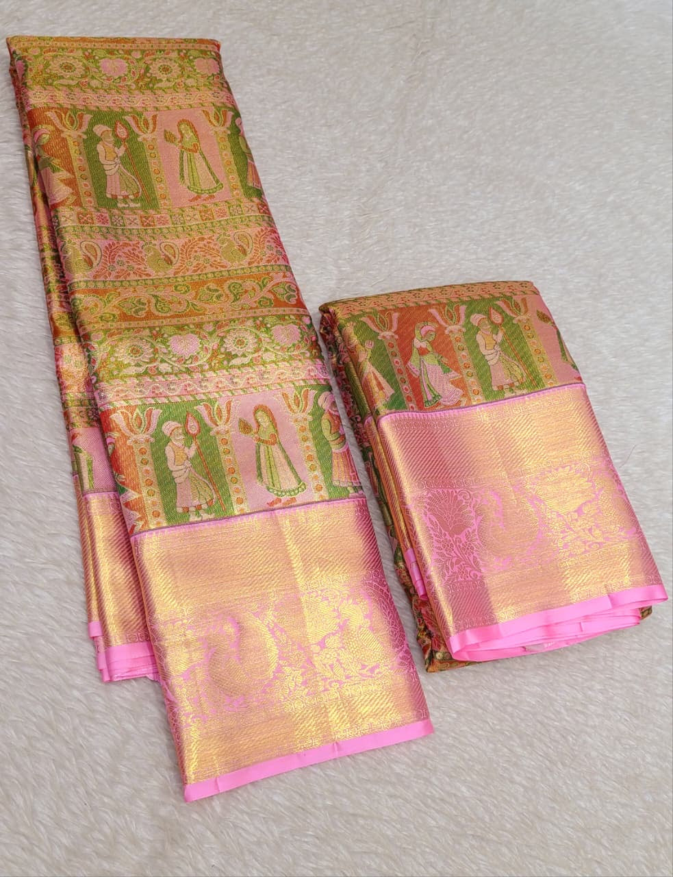 Classic Light Pink 3gm Zari 4D Mogal Designed Bridal Elegance Kanchipuram Handloom Silk Saree SS26544