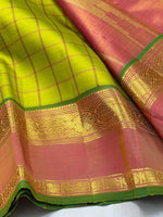 Load image into Gallery viewer, Classic Lime Yellow &amp; Orange 2gm Zari Kanchipuram Handloom Silk Saree SS25579
