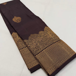 Classic Coffee Brown 2gm Zari Korvai Bridal Elegance Kanchipuram Handloom Silk Saree SS24223