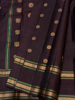 Load image into Gallery viewer, Classic Dark Espresso Brown 1gm Zari Double Border Elegance Kanchipuram Handloom Silk Saree SS28605
