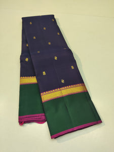 Classic Navy Blue & Wine Red Pink Elegance Kanchipuram Handloom Silk Saree SS23687