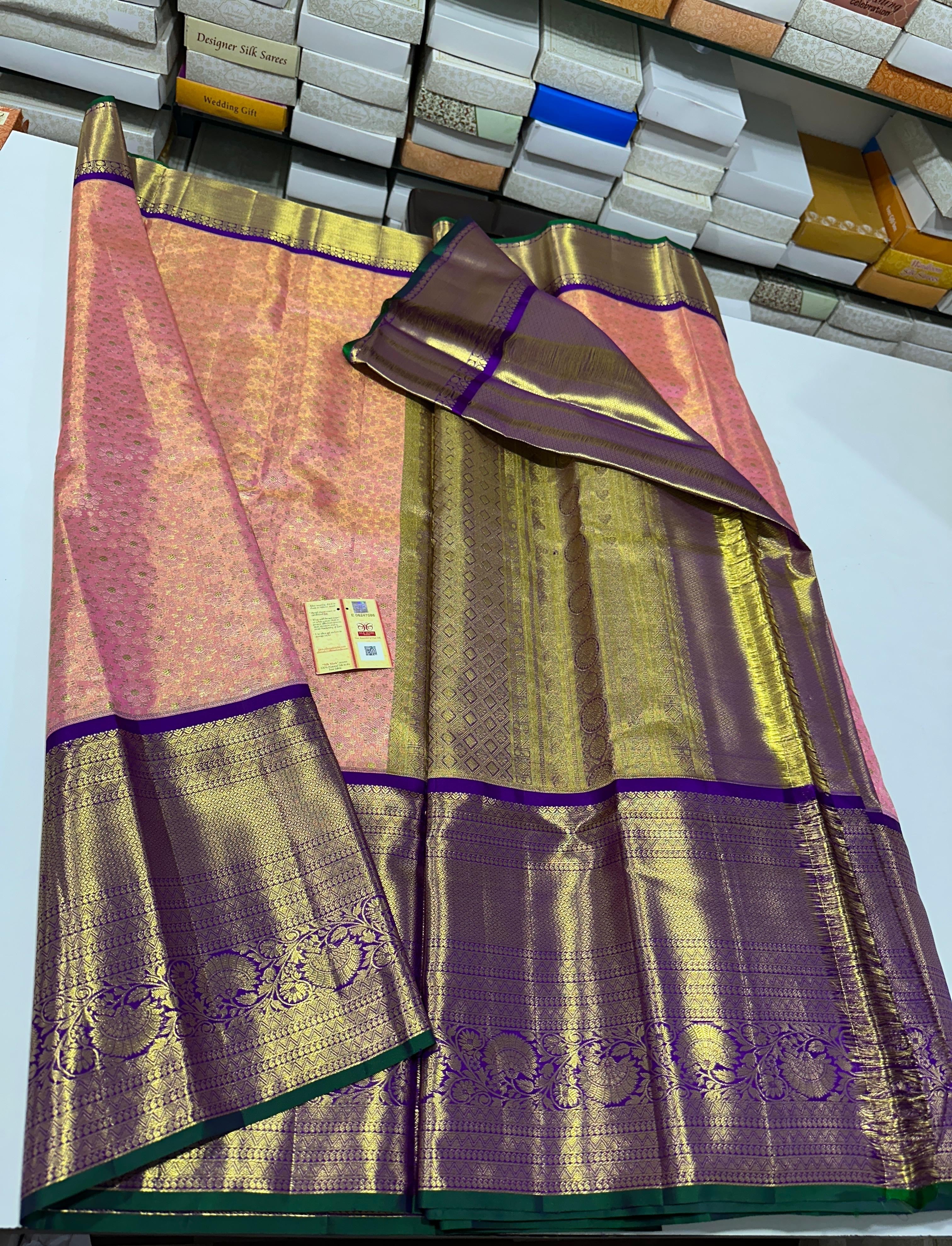 Classic Rose & Purple Bridal Elegance Kanchipuram Handloom Silk Saree SS23710