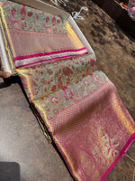 Load image into Gallery viewer, Classic Green Tint &amp; Deep Pink Meenakari Bridal Elegance Kanchipuram Handloom Silk Saree SS27614
