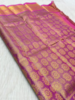 Load image into Gallery viewer, Classic Glow Pink Brocade Bridal Elegance Kanchipuram Handloom Silk Saree SS27072
