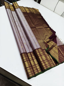 Classic Pastel Cocoa & Mahogany Red 2gm Zari Kanchipuram Handloom Silk Saree SS26244