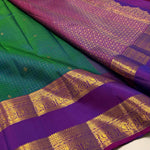 Load image into Gallery viewer, Classic Peacock Green &amp; Wine Red 1gm Zari Elegance Kanchipuram Handloom Silk Saree SS24547
