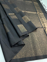 Load image into Gallery viewer, Classic Rave Black Elegance Handloom Soft Silk Saree SS24152
