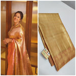 Load image into Gallery viewer, Classic Golden Cream &amp; Tinted Peach Bridal Elegance Kanchipuram Handloom Silk Saree SS23899
