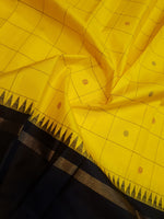 Load image into Gallery viewer, Classic Sunny Yellow &amp; Charcoal Black 2gm Zari Elegance Kanchipuram Handloom Silk Saree SS28428
