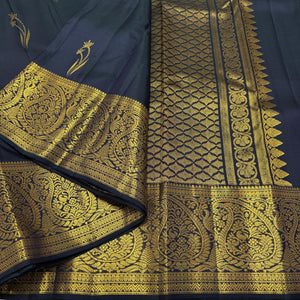 Classic Midnight Blue 1gm Zari Bridal Elegance Kanchipuram Handloom Silk Saree SS26496