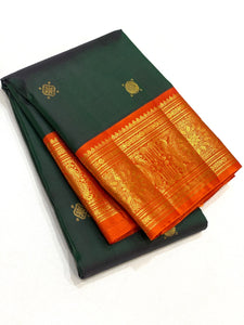 Shaded Bottle Green & Orange 2gm Zari Elegance Kanchipuram Handloom Silk Saree SS22109