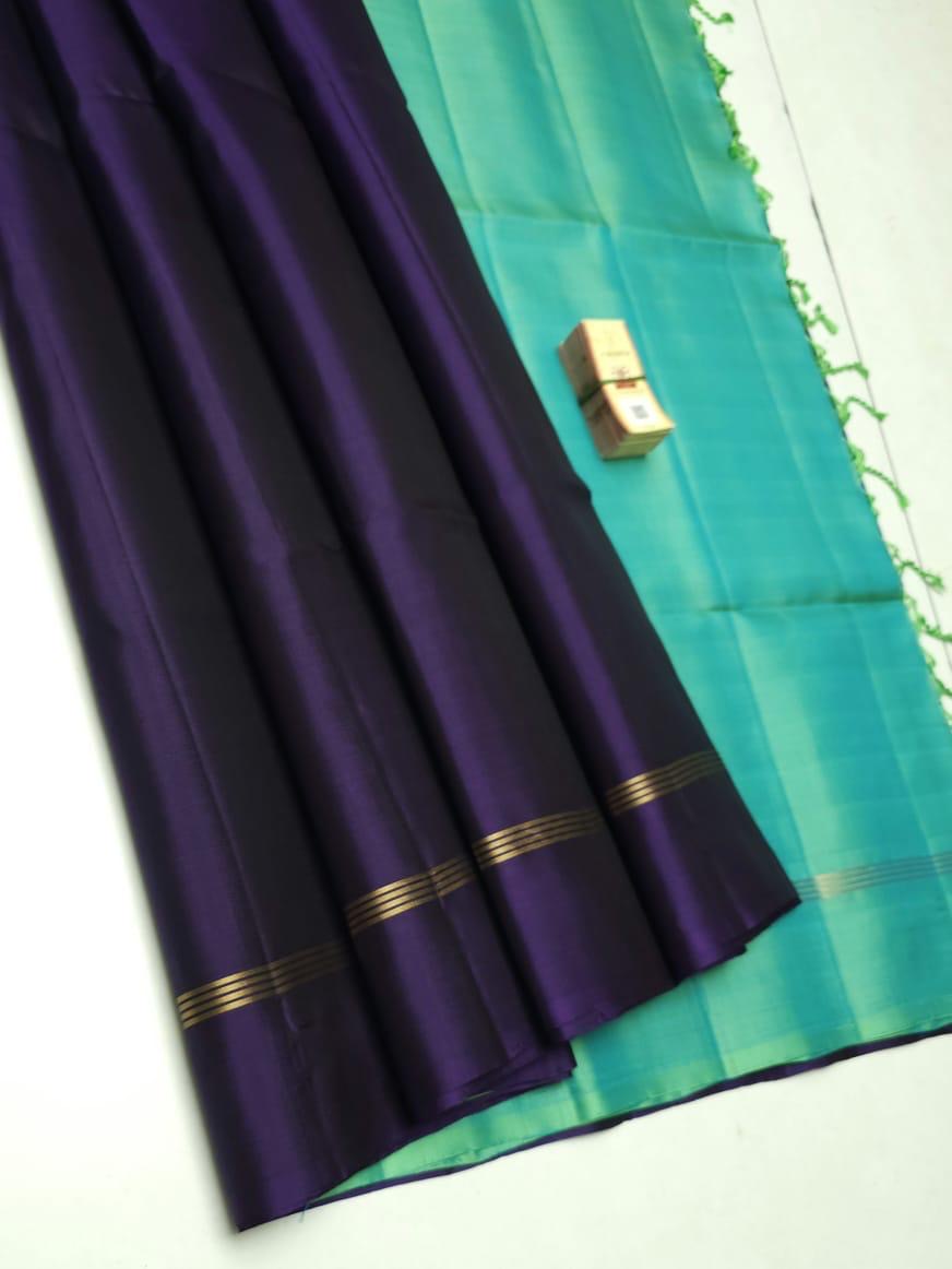 Classic Violet & Aqua Elegance Plain Handloom Soft Silk Saree SS24249