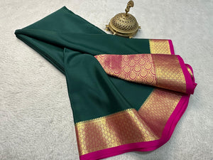 Classic Bottle Green & Hot Pink Elegance Mysore Silk Saree SS24646