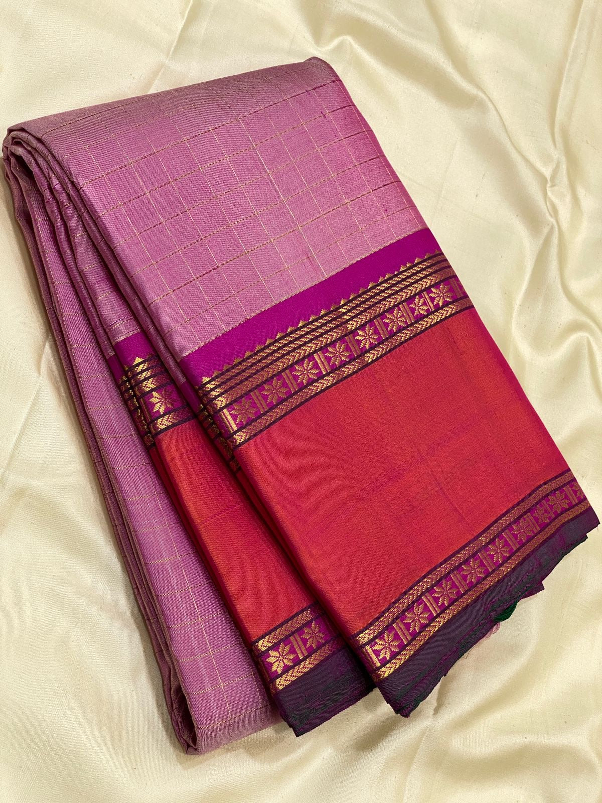 Classic Pastel Pink & Brick Rose 2gm Zari Kanchipuram Handloom Silk Saree SS26247