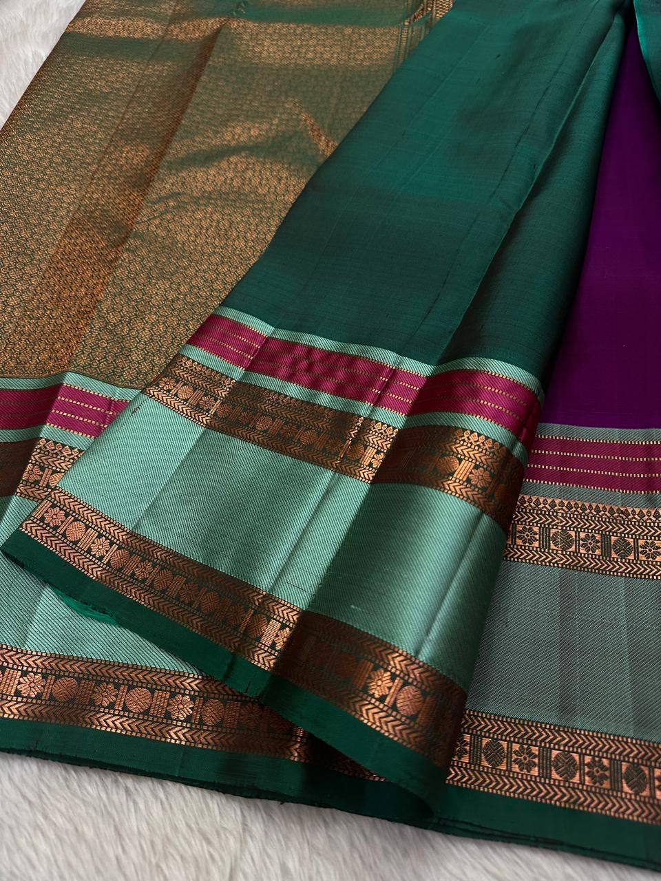 Classic Grape Purple & Timber Green 2gm Zari Elegance Kanjivaram Handloom Silk Saree SS22936