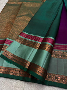 Classic Grape Purple & Timber Green 2gm Zari Elegance Kanjivaram Handloom Silk Saree SS22936