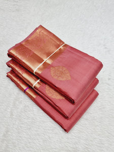 Classic Creamy Rose 1gm Zari Elegance Kanchipuram Handloom Silk Saree SS24729