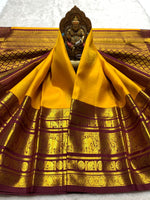Load image into Gallery viewer, Mango Yellow &amp; Mahogany Red 2gm Zari Kanchipuram Handloom Silk Saree SS25828
