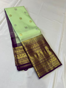 Classic Pastel Green & Purple 2gm Zari Elegance Kanchipuram Silk Saree SS23917