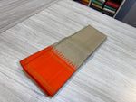 Load image into Gallery viewer, Classic Pale Grey &amp; Orange Kanchipuram Handloom Silk Saree SS26255
