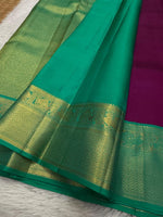 Load image into Gallery viewer, Classic Wine Red &amp; Sea Green 2gm Zari Bridal Elegance Kanchipuram Handloom Silk Saree SS24480
