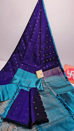 Load image into Gallery viewer, Classic Bluish Violet &amp; Sky Blue Double Warp Elegance Handloom Soft Silk Saree SS20609

