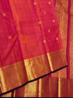 Load image into Gallery viewer, Classic Peachy Rose &amp; Charcoal Black 2gm Zari Elegance Kanchipuram Handloom Silk Saree SS27083
