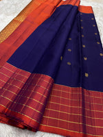 Load image into Gallery viewer, Classic Navy Blue &amp; Brick Orange Kanchipuram Handloom Silk Saree SS25904

