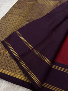 Classic Brick Red & Eminence Violet Elegance Kanchipuram Handloom Silk Saree SS23674