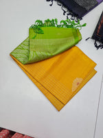 Load image into Gallery viewer, Classic Mango Yellow &amp; Spring Green Elegance Handloom Soft Silk Saree SS25672
