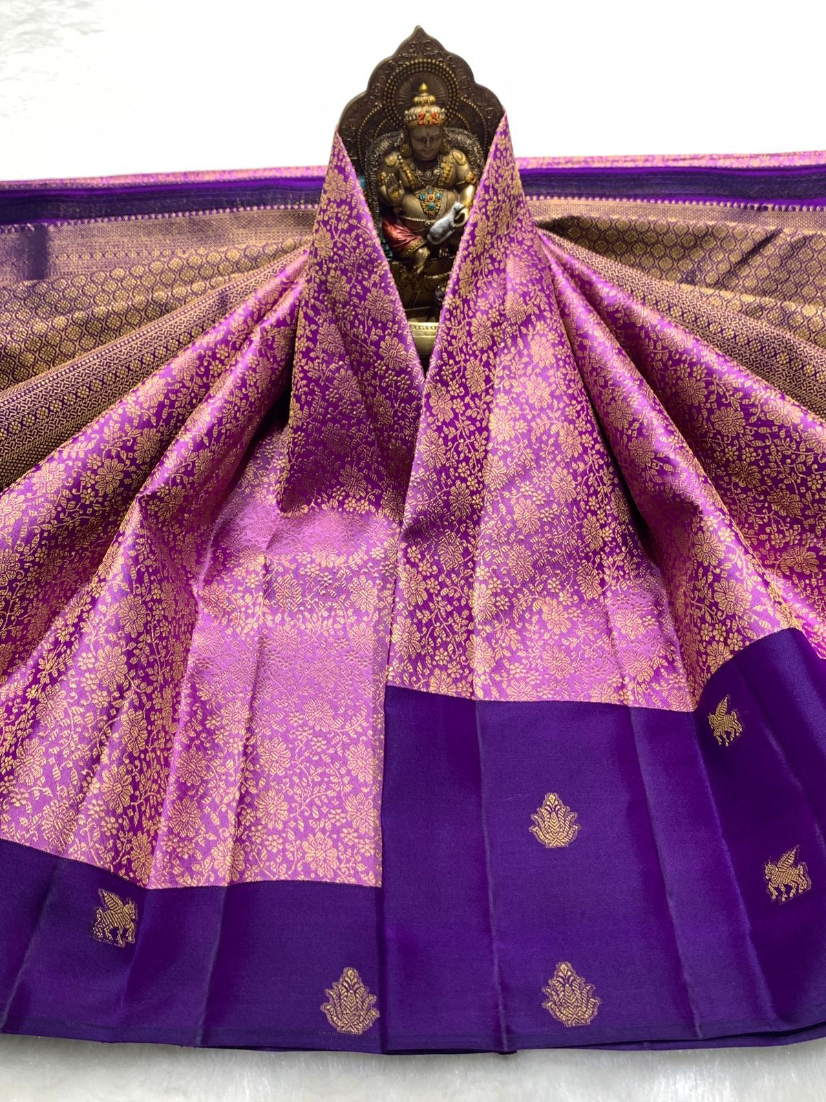 Classic Lilac Pink & Purple 2gm Zari Elegance Kanchipuram Handloom Silk Saree SS25366