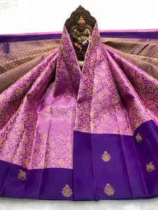Classic Lilac Pink & Purple 2gm Zari Elegance Kanchipuram Handloom Silk Saree SS25366