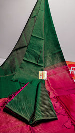 Load image into Gallery viewer, Classic Green &amp; Cherry Red Double Warp Elegance Soft Silk Saree SS24228
