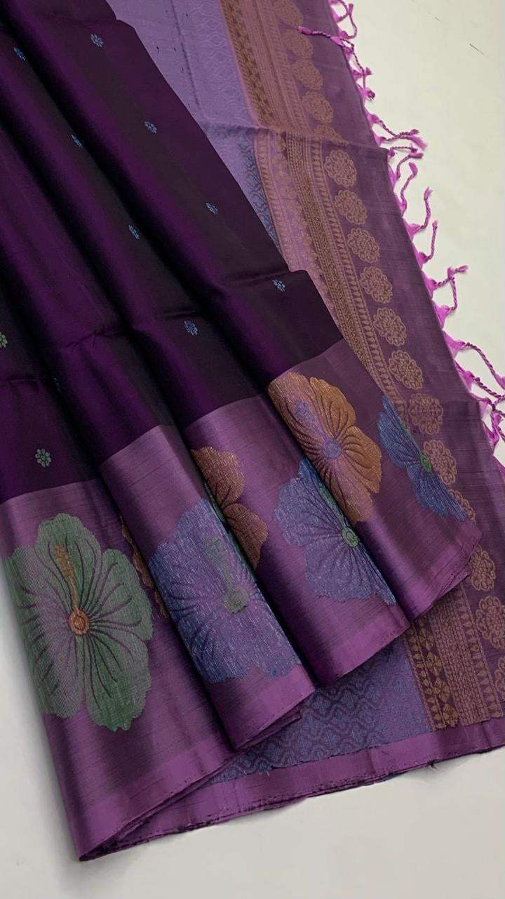 Classic Berry Plum & Lavender Elegance Handloom Soft Silk Saree SS24550