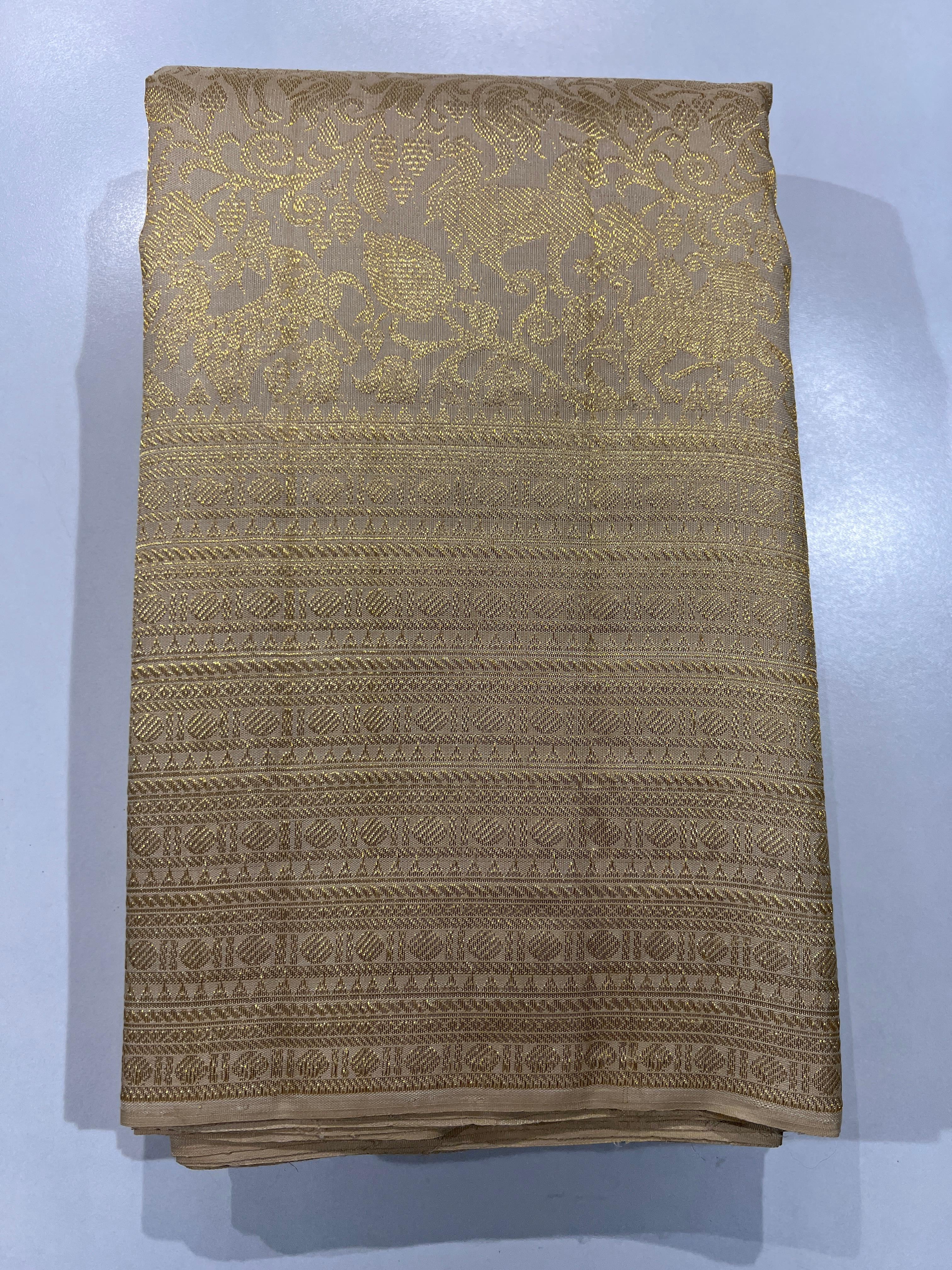 Classic Christian Bridal Cream 2gm Zari Brocade Bridal Elegance Kanchipuram Handloom Silk Saree SS24773