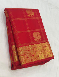 Classic Scarlet Red 1gm Zari Kanchipuram Handloom Silk Saree SS25645