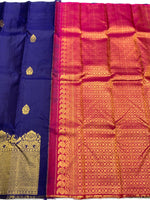 Load image into Gallery viewer, Classic  Navy Blue &amp; Deep Pink 2gm Zari Elegance Kanchipuram Handloom Silk Saree SS25442
