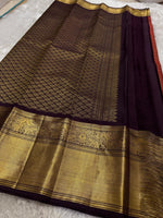 Load image into Gallery viewer, Classic Cherry Red &amp; Dark Chocolate 2gm Zari Bridal Elegance Kanchipuram Handloom Silk Saree SS24477
