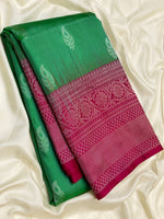 Load image into Gallery viewer, Classic Kelly Green &amp; Ruby Pink 1gm Zari Elegance Kanchipuram Handloom Silk Saree SS27966
