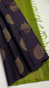 Classic Charcoal Black & Olive Green Elegance Handloom Soft Silk Saree SS24408