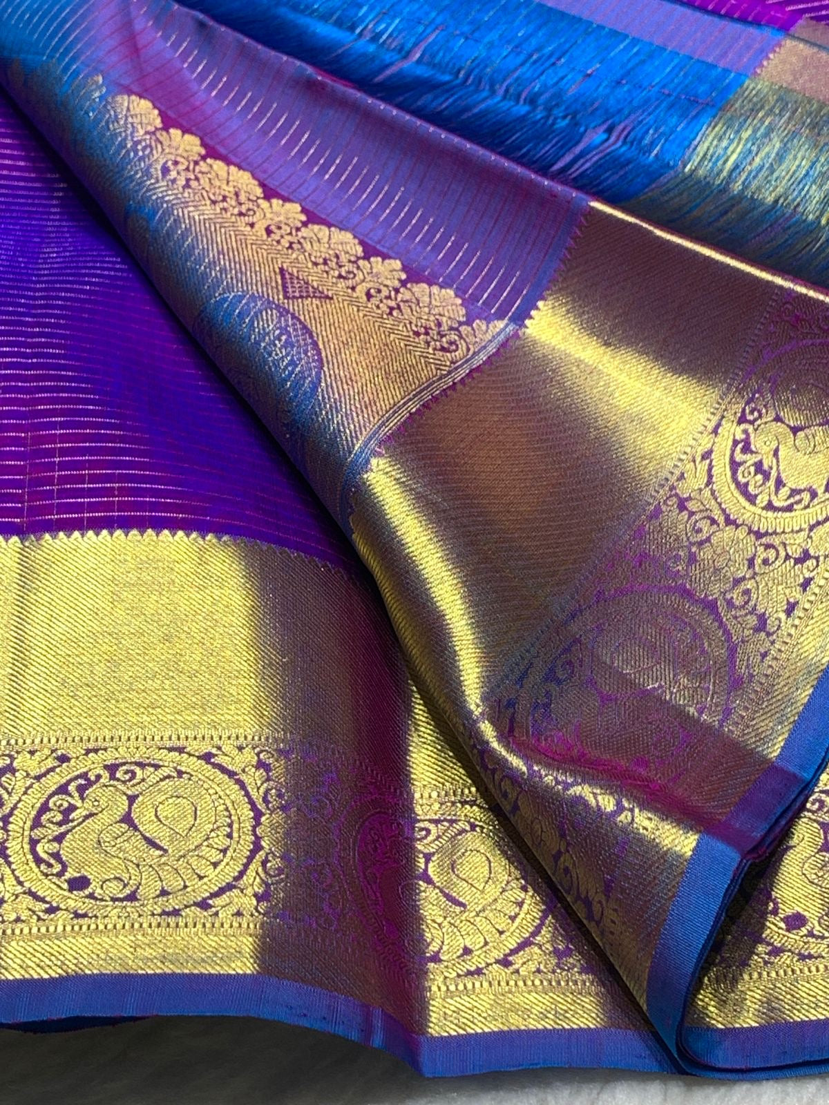 Classic Vadamalli & Aegan Blue 2gm Zari Elegance Kanchipuram Handloom Silk Saree SS24614