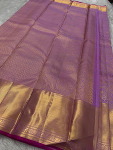 Classic Creamy Lilac & Ruby Pink Bridal Elegance Kanchipuram Handloom Silk Saree SS23700