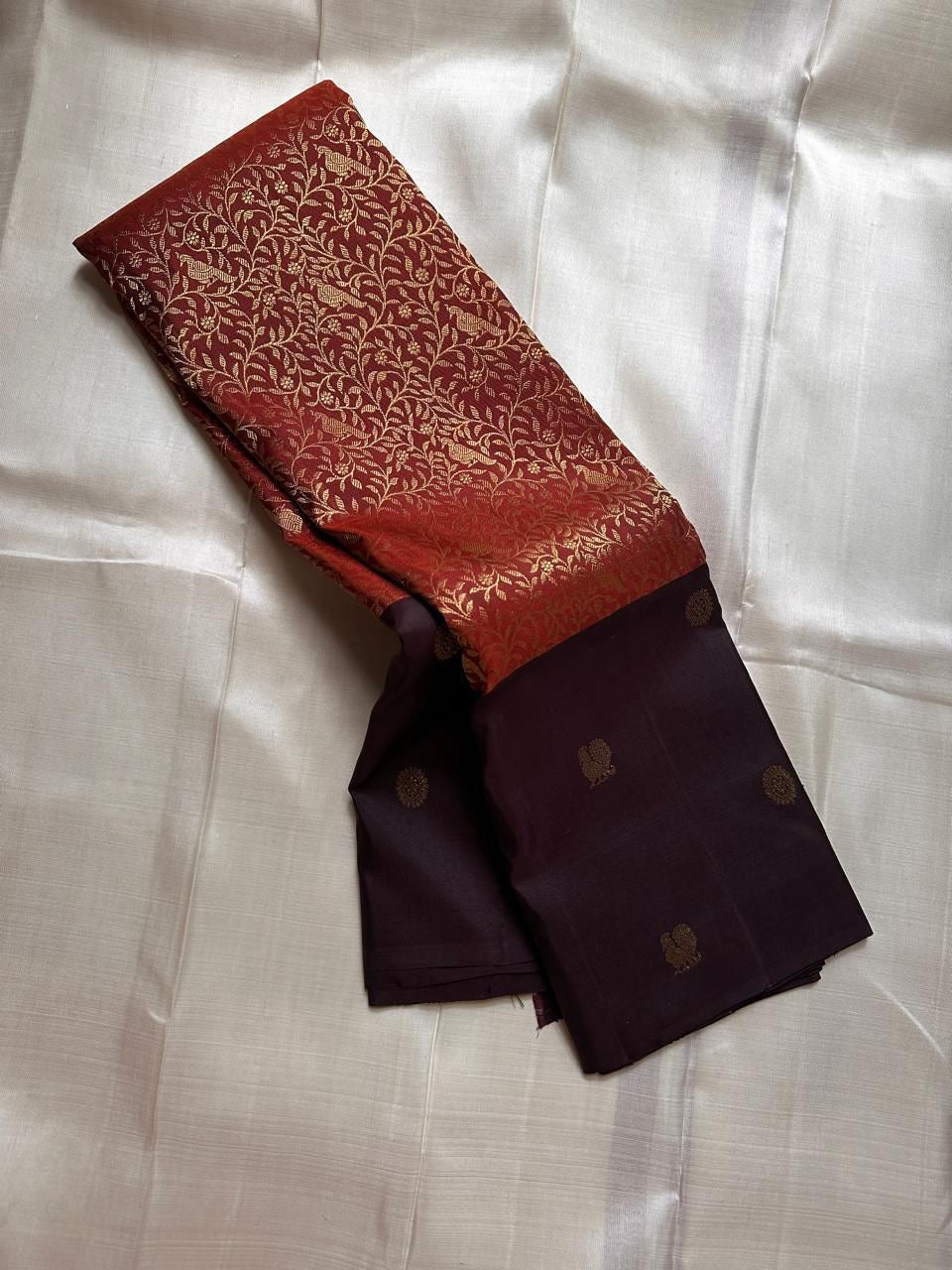 Classic Burnt Orange & Coffee Brown Kanchipuram Handloom Silk Saree SS26409