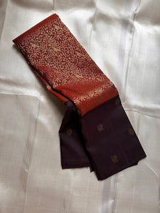 Classic Burnt Orange & Coffee Brown Kanchipuram Handloom Silk Saree SS26409